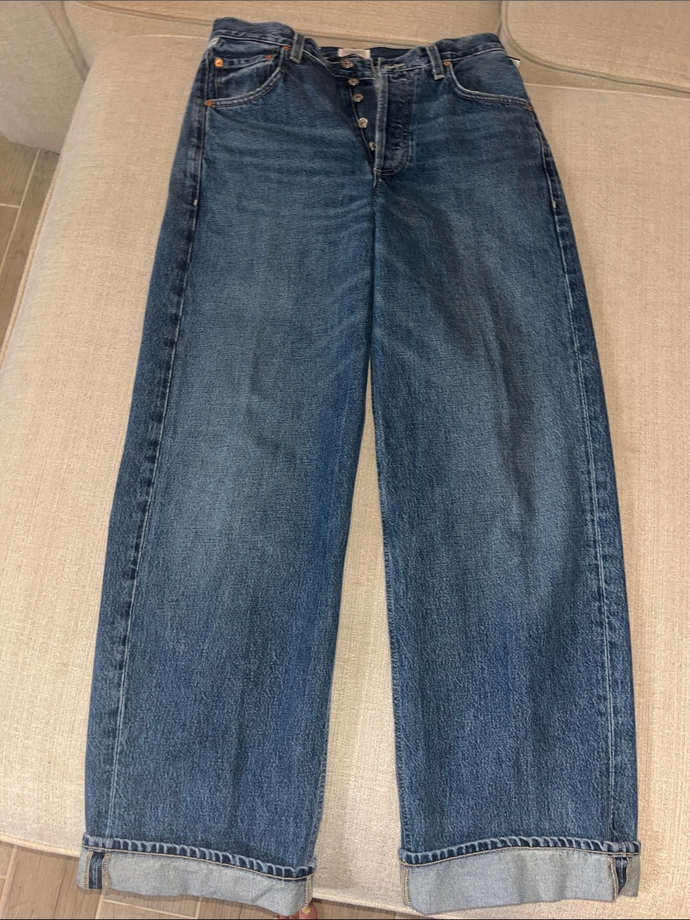 Citizens Of Humanity Dark Blue Mid High Rise Baggy cuffed Jeans